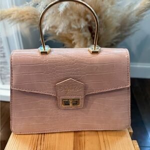 Pink Croc-Embossed Handbag